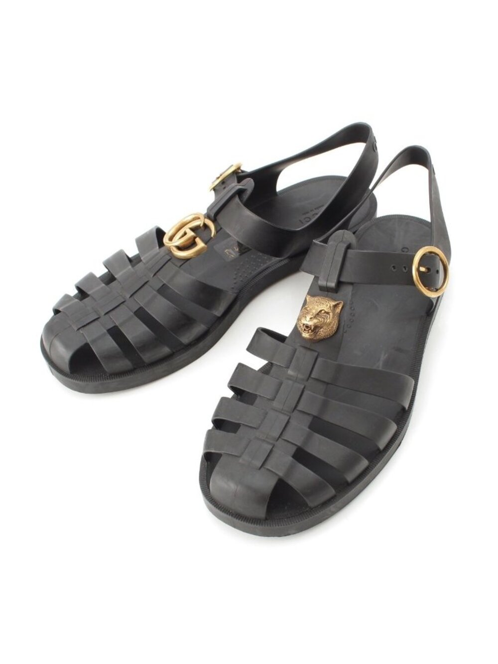 Gucci GG Marmont Rubber Tiger Head Sandals Black